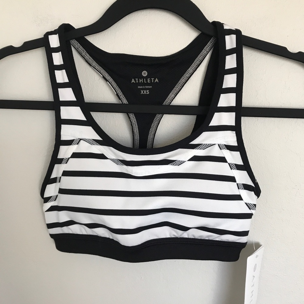 Athleta Black/White Stripe Triple Dare Bra XXS NWT